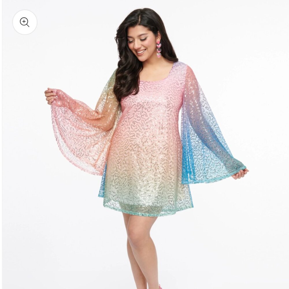 Sequin Angel Sleeve Mini Dress pastel rainbow